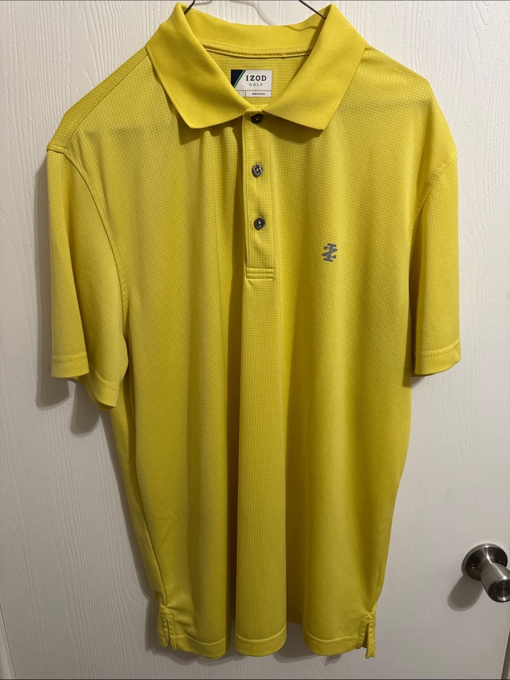 IZOD Golf Men’s XL Short Sleeve 3 Button Polo‎ Shirt Yellow Plaid Weave Summer